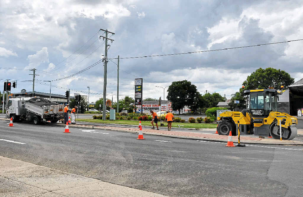 Roadworks at the corner of Fitzroy and Albion Sts yesterday.